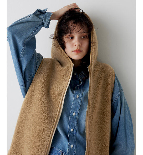 THE PAUSE「【THE PAUSE】ボアフードロングジレ」|ベスト・ジレ|