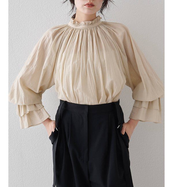  「カフスギャザーブラウス」|シャツ・ブラウス|ライトベージュ