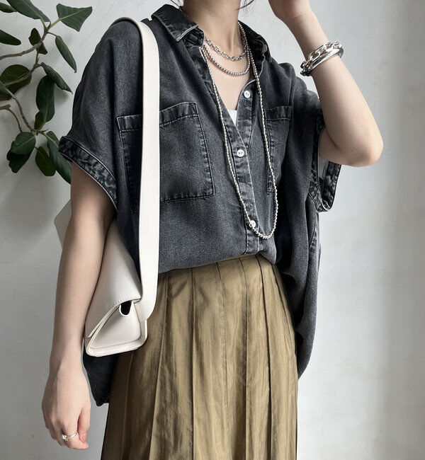  「リヨセルデニムバック切替シャツ」|シャツ・ブラウス|ブラック