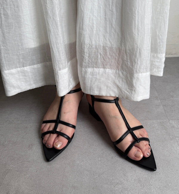  「ポインテッドストラップサンダル」|パンプス|ブラック