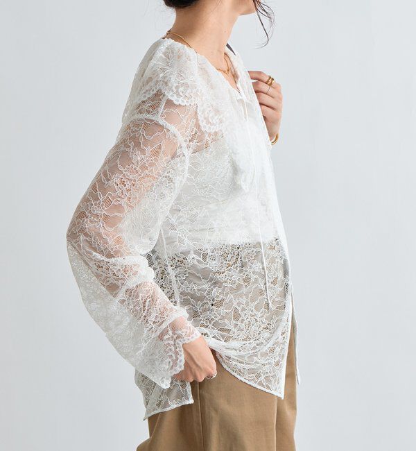  「【繊細なレースがアクセントに】フリルカラーレースブラウス」|シャツ・ブラウス|
