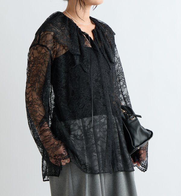  「【繊細なレースがアクセントに】フリルカラーレースブラウス」|シャツ・ブラウス|