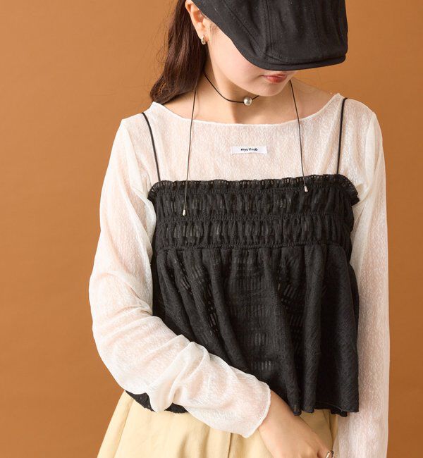  「【4色展開/レイヤードスタイル】チュールチェックビスチェ」|シャツ・ブラウス|ブラック