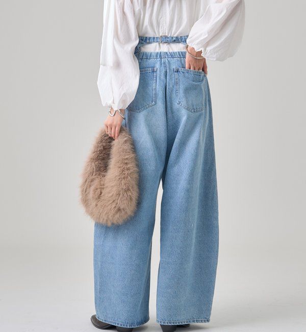  「【バックスタイルがポイント！新色ネイビー】バックシャンカーブデニム」|デニム|ブルー