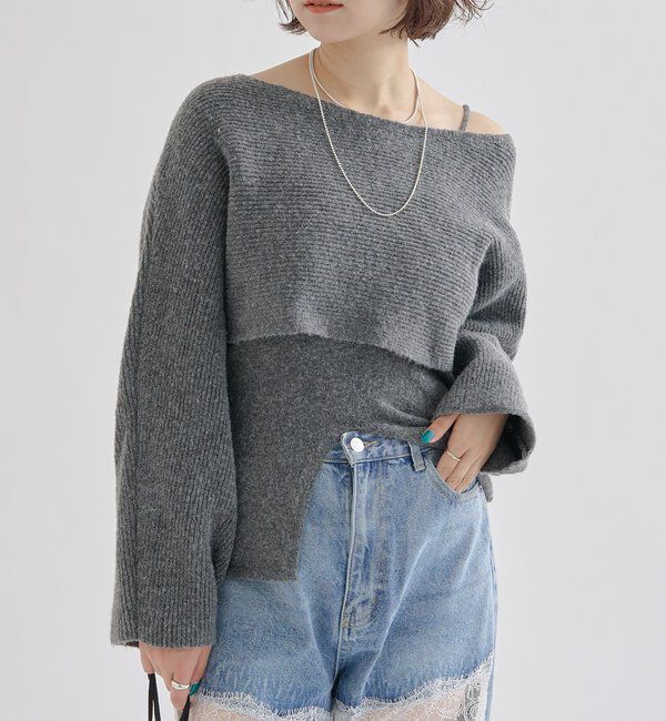  「クロスニットスリットキャミSET」|ニット・セーター|