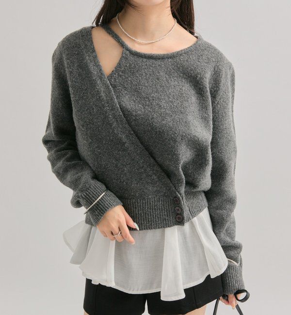  「ペプラムドッキングニット」|ニット・セーター|グレー