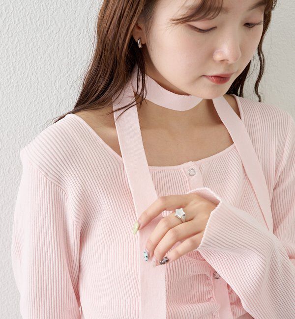  「タイ付きスクエアネックカーディガン」|カーディガン|