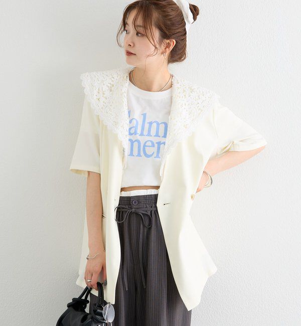  「レース付け襟半袖ジャケット」|テーラードジャケット|