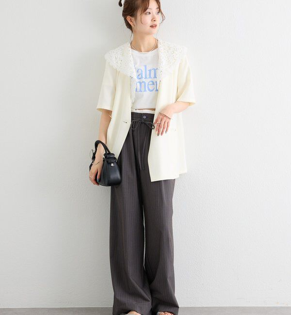  「レース付け襟半袖ジャケット」|テーラードジャケット|
