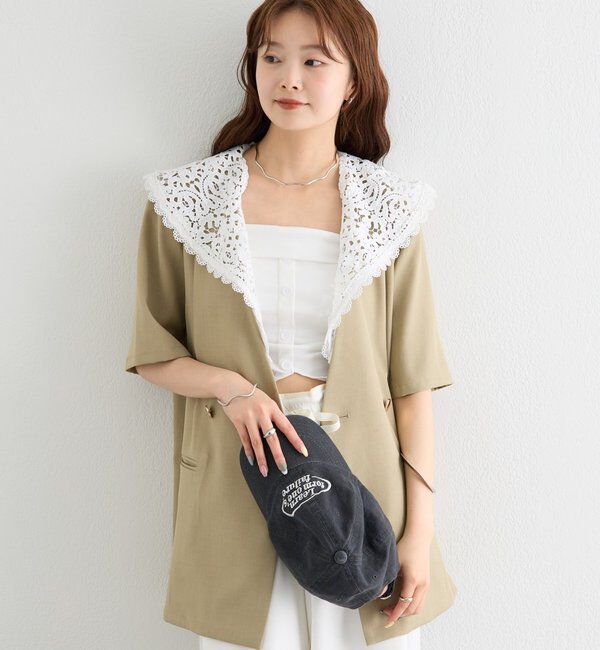  「レース付け襟半袖ジャケット」|テーラードジャケット|