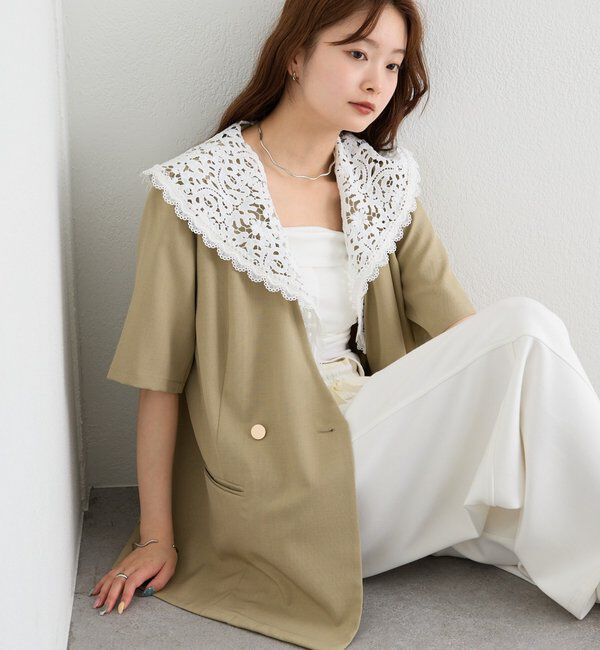  「レース付け襟半袖ジャケット」|テーラードジャケット|