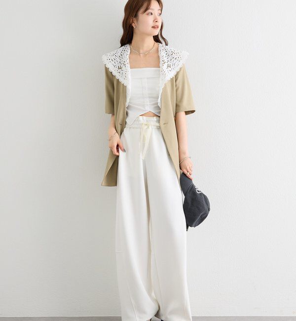  「レース付け襟半袖ジャケット」|テーラードジャケット|