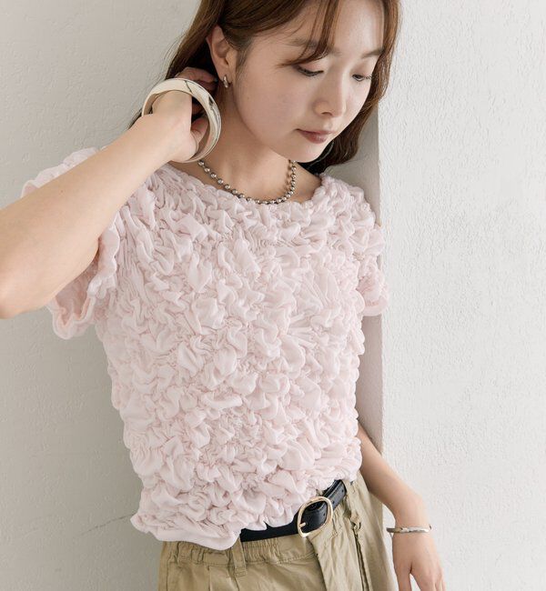  「ふわふわシャーリングTシャツ」|Tシャツ・カットソー|