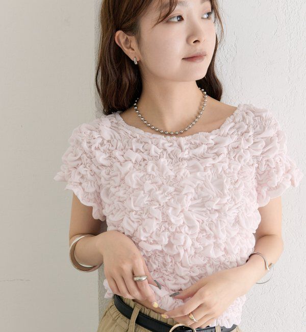  「ふわふわシャーリングTシャツ」|Tシャツ・カットソー|