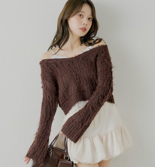  「レースドッキングシャギーニット」|ニット・セーター|ブラウン