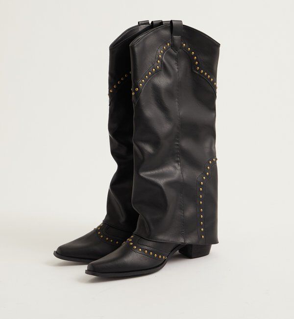  「スタッズロングブーツ」|ロングブーツ|ブラック