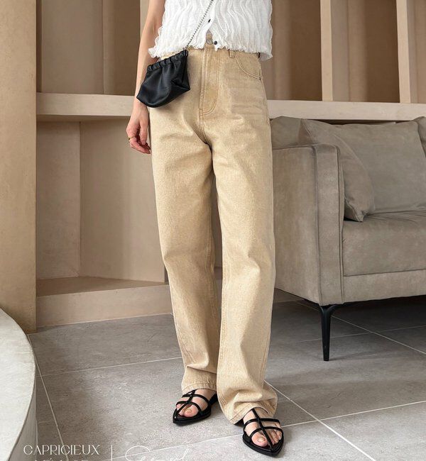  「【コラボ限定カラー/ホワイト・ベージュ】13ozハイウエストストレートデニム」|デニム|