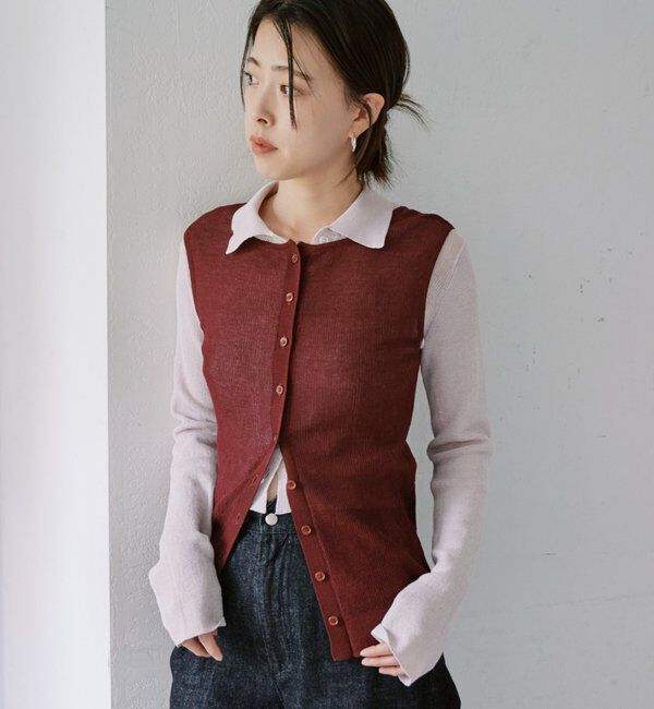  「シアー襟付きニット＆タンクSET」|カーディガン|