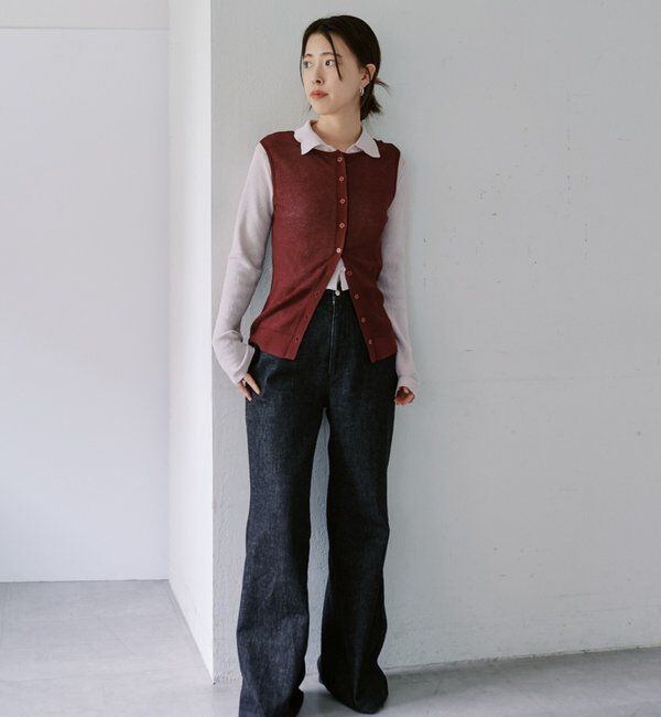  「シアー襟付きニット＆タンクSET」|カーディガン|