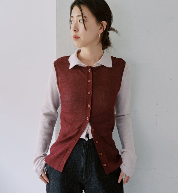  「シアー襟付きニット＆タンクSET」|カーディガン|