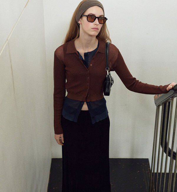  「シアー襟付きニット＆タンクSET」|カーディガン|