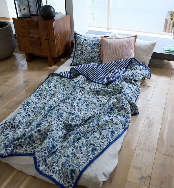 collex「ブロックプリント キルトブランケット 140&times;200」|ブランケット|ブルー