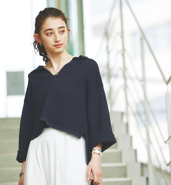 Rouge vif「リップルオープンカラーニット」|ニット・セーター|