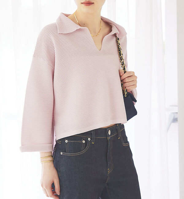 Rouge vif「リップルオープンカラーニット」|ニット・セーター|ピンク