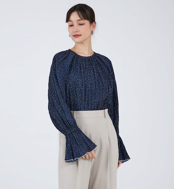 qualite「ドットプリーツブラウス」|シャツ・ブラウス|