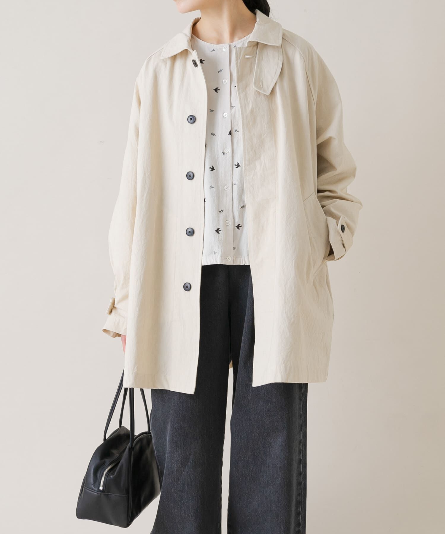 かぐれ「コットンバックタックショートコート」|ノーカラーコート|