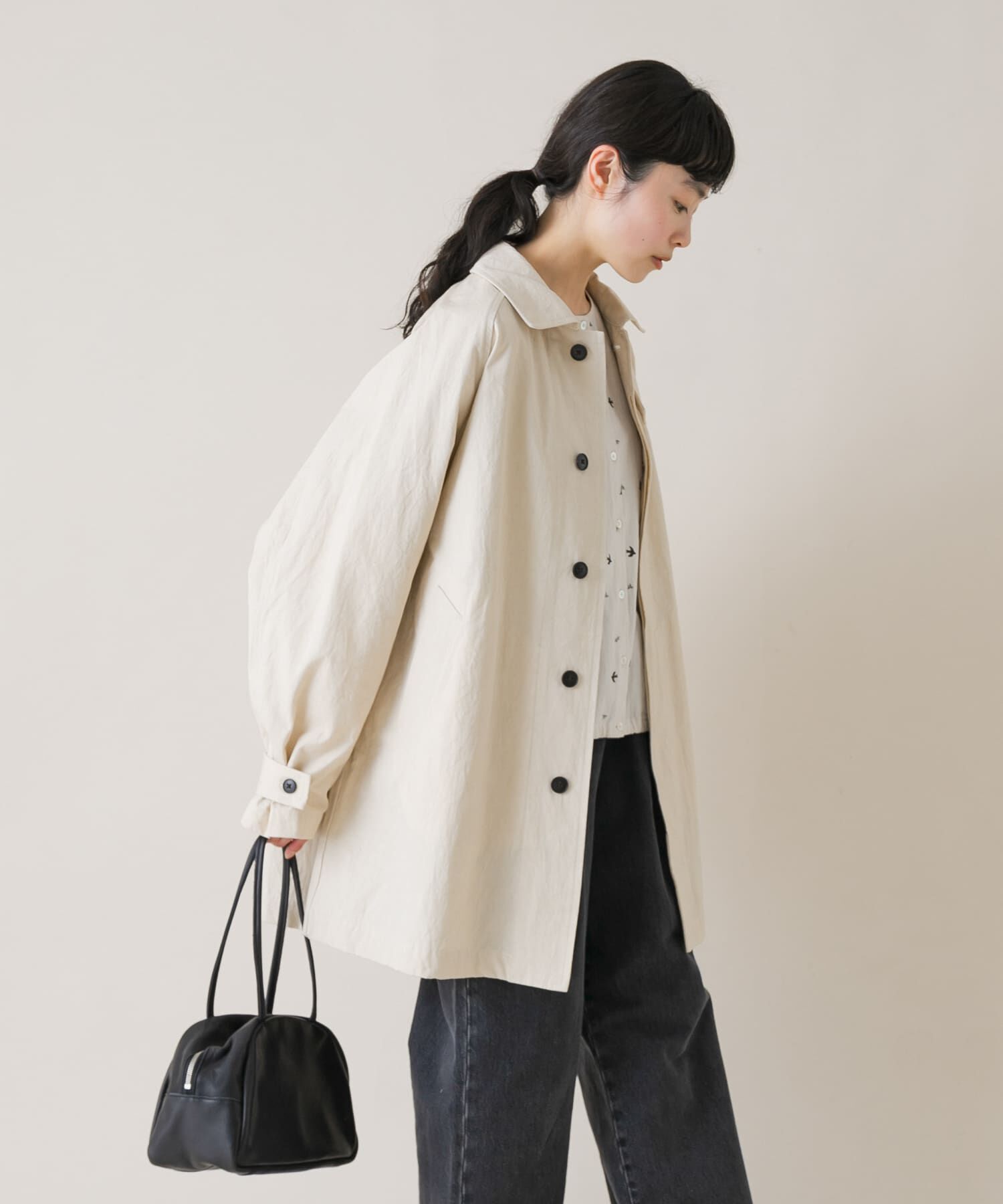 かぐれ「コットンバックタックショートコート」|ノーカラーコート|