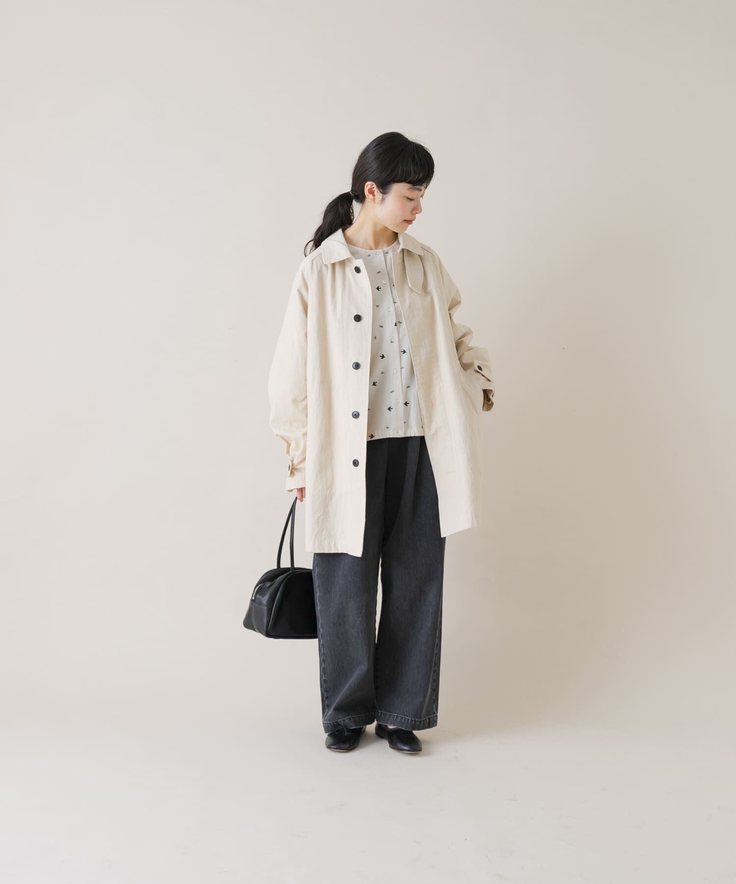 かぐれ「コットンバックタックショートコート」|ノーカラーコート|