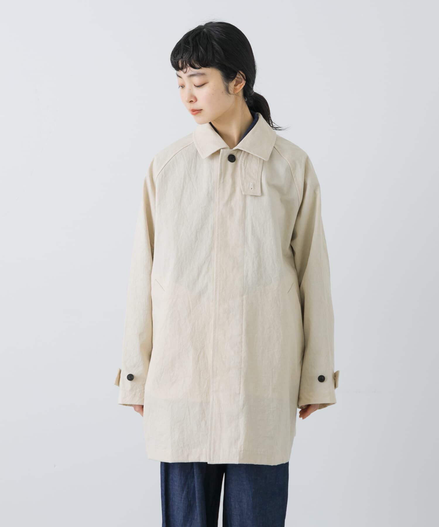 かぐれ「コットンバックタックショートコート」|ノーカラーコート|