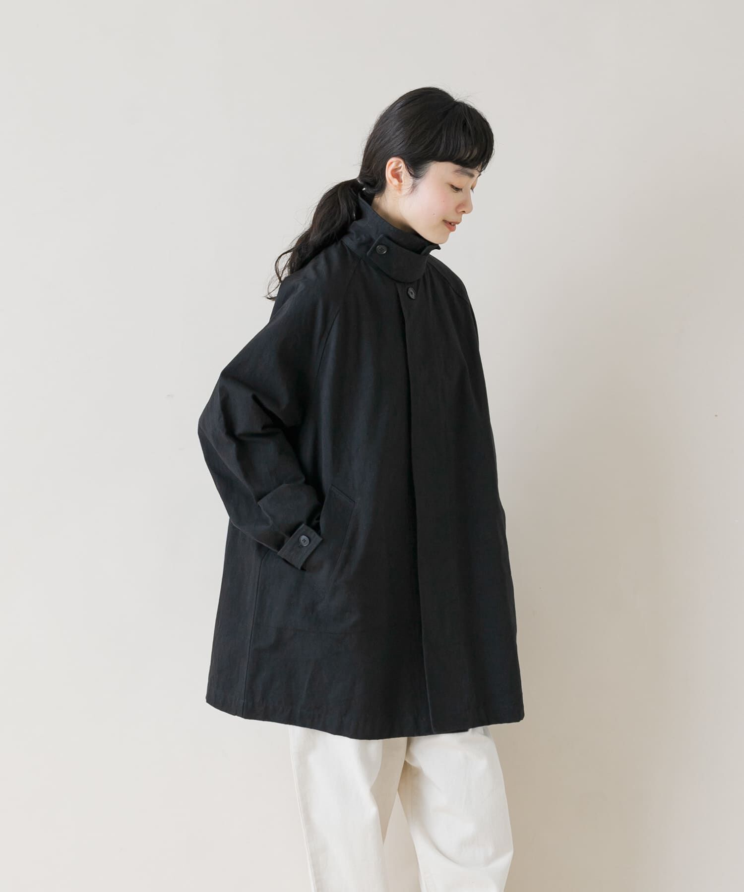 かぐれ「コットンバックタックショートコート」|ノーカラーコート|