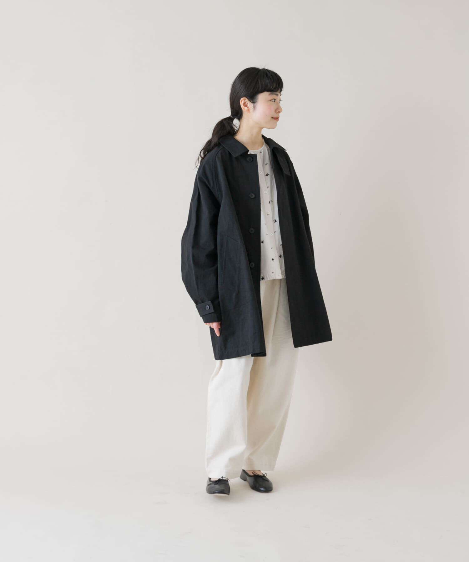 かぐれ「コットンバックタックショートコート」|ノーカラーコート|