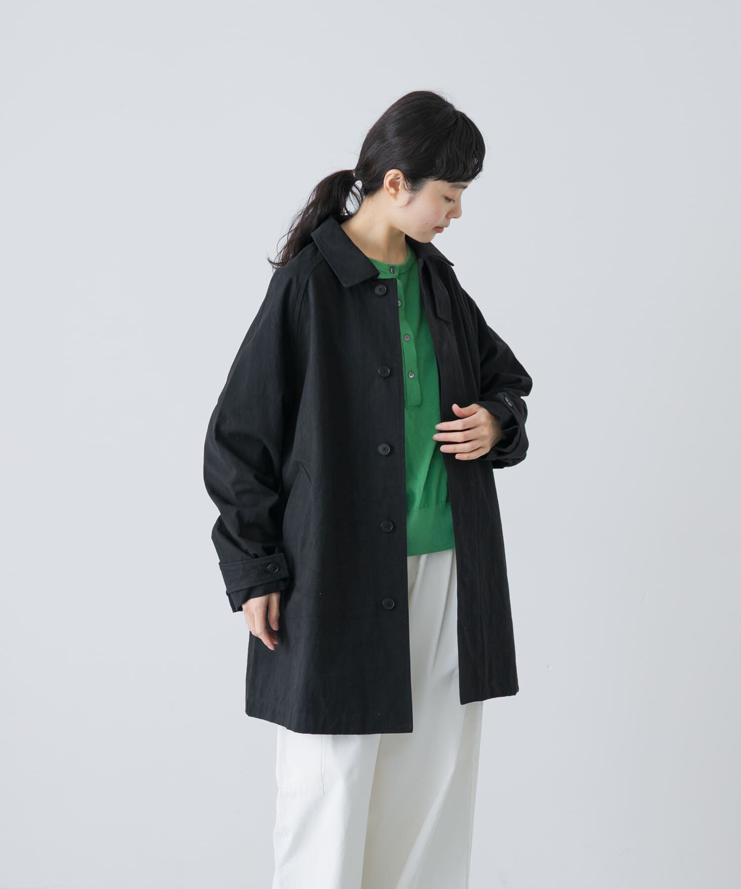 かぐれ「コットンバックタックショートコート」|ノーカラーコート|