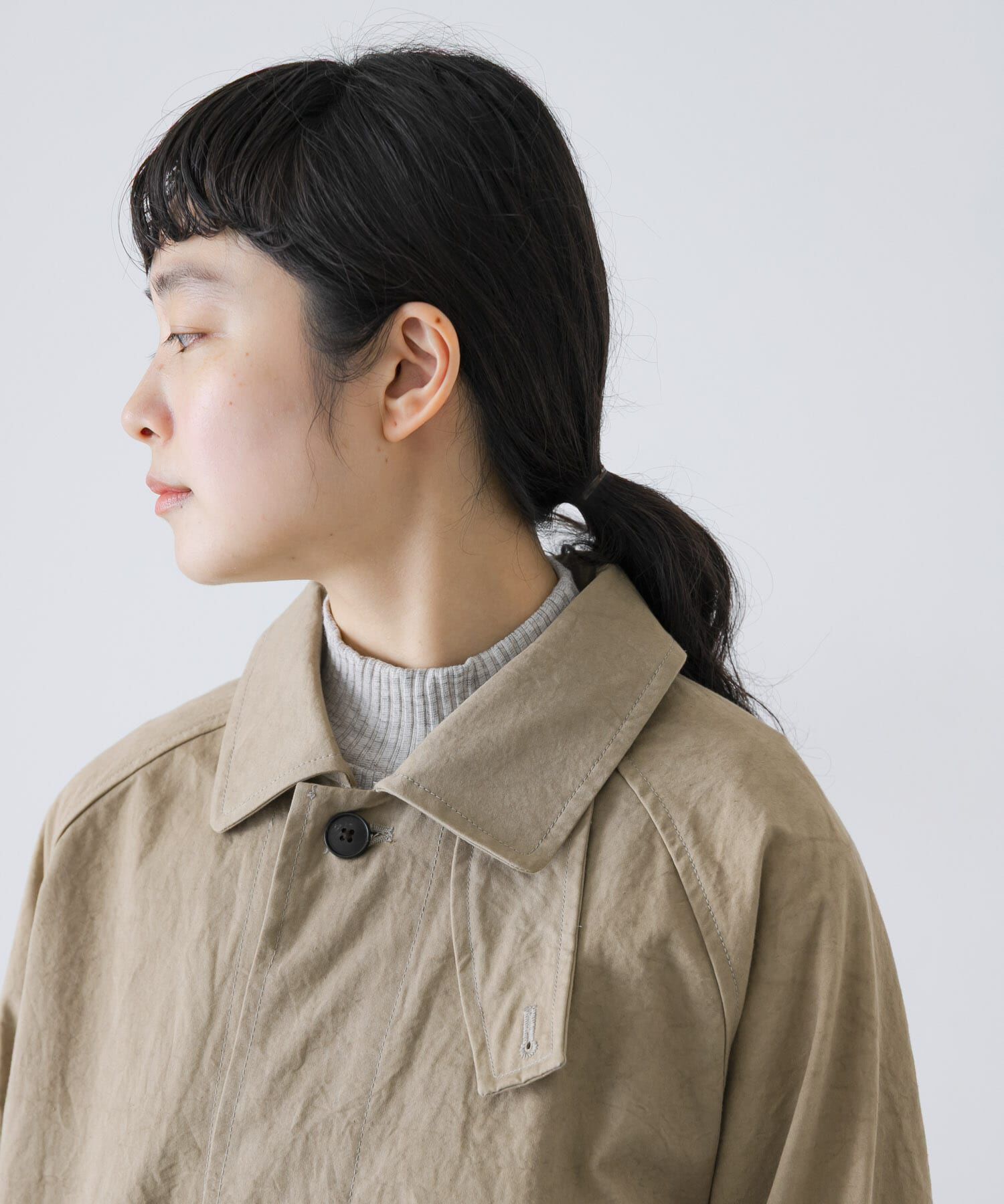 かぐれ「コットンバックタックショートコート」|ノーカラーコート|