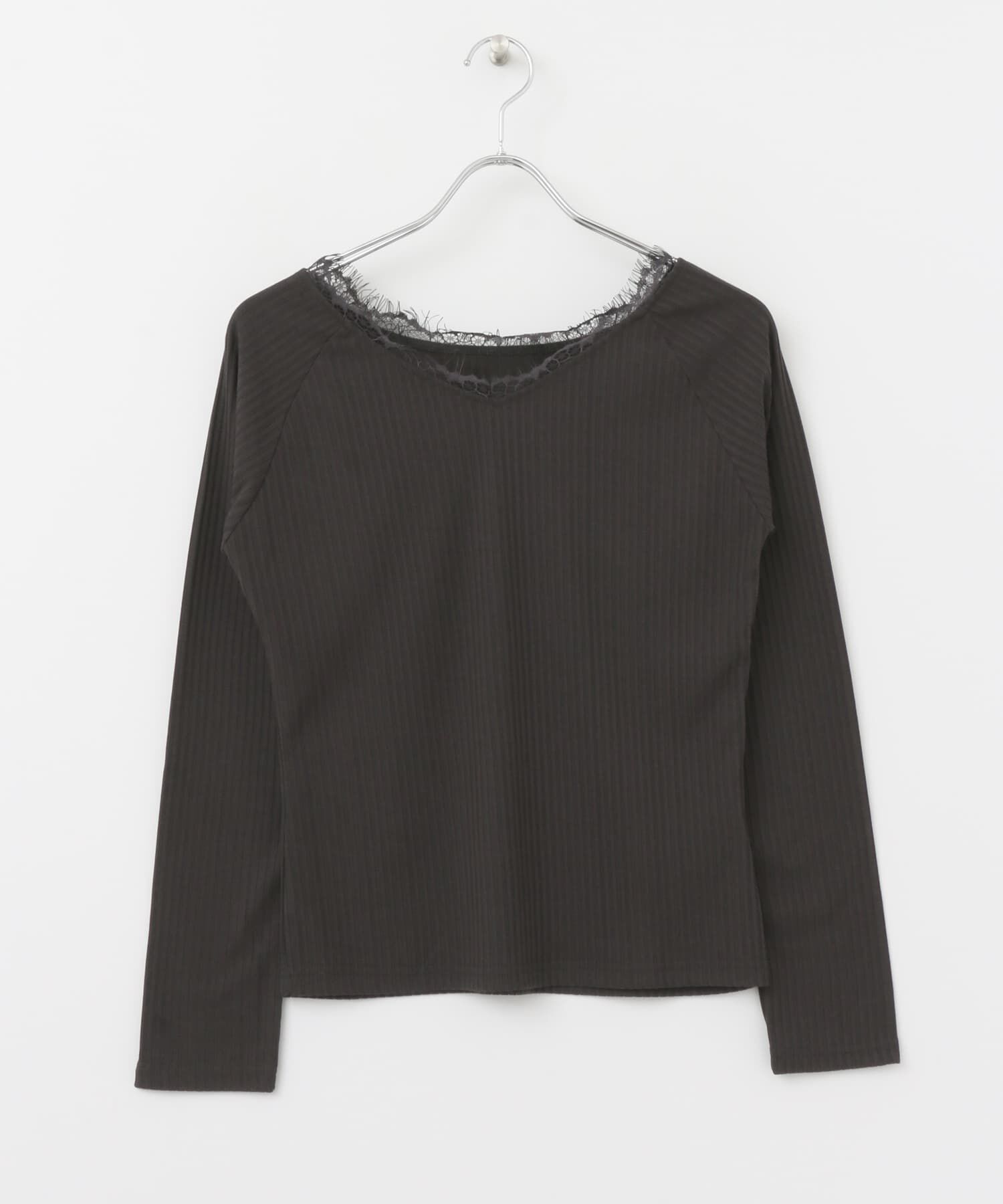  「レース付き裏起毛テレコトップス&there4;」|Tシャツ・カットソー|