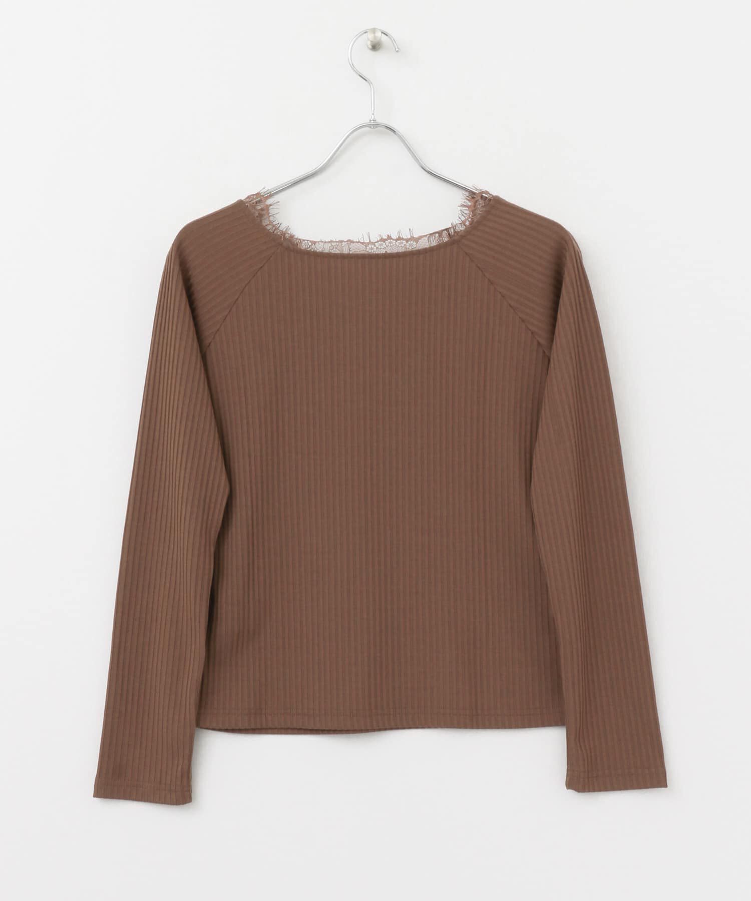  「レース付き裏起毛テレコトップス&there4;」|Tシャツ・カットソー|