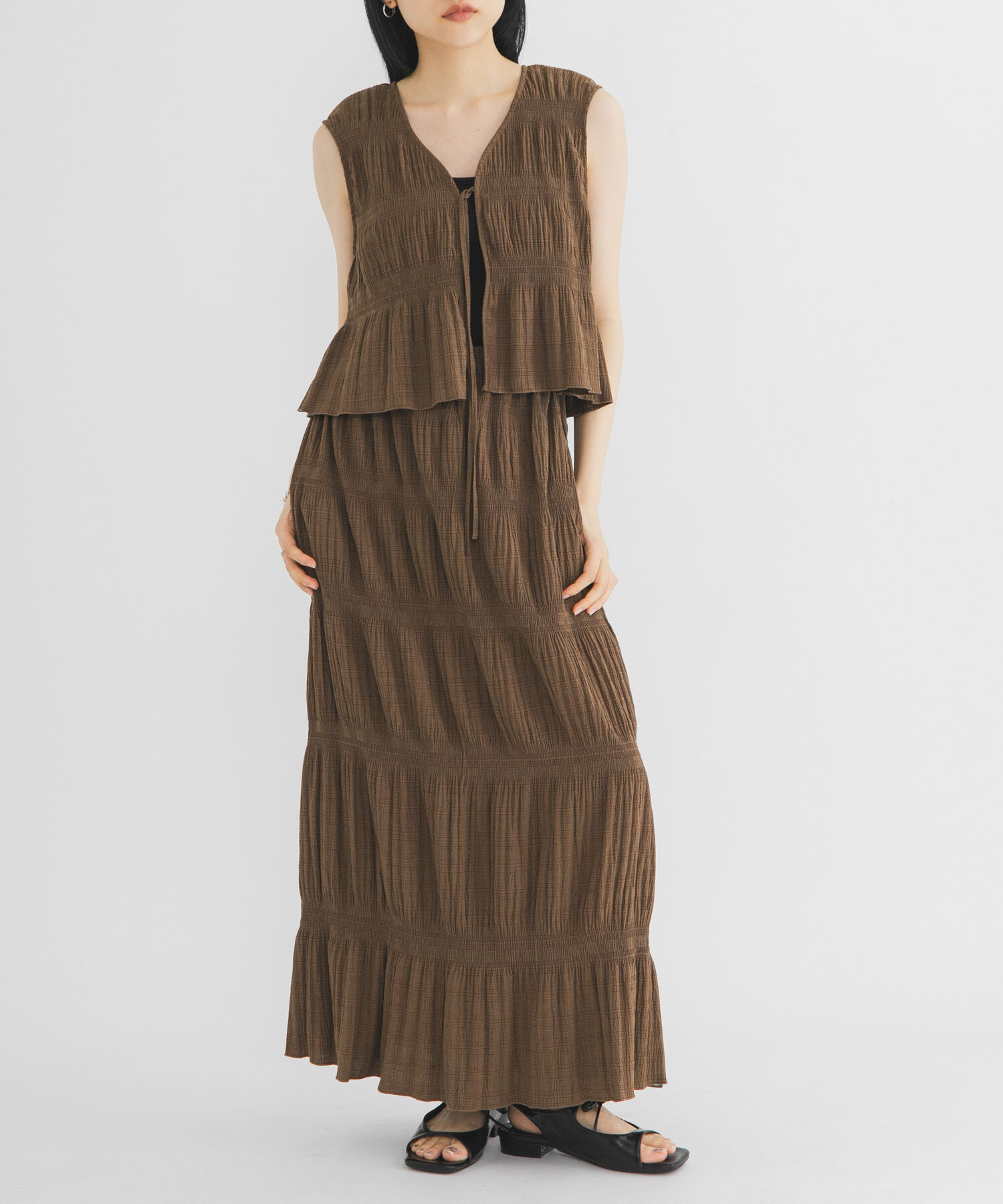  「マジョリカプリーツベストSETスカート」|その他|ブラウン