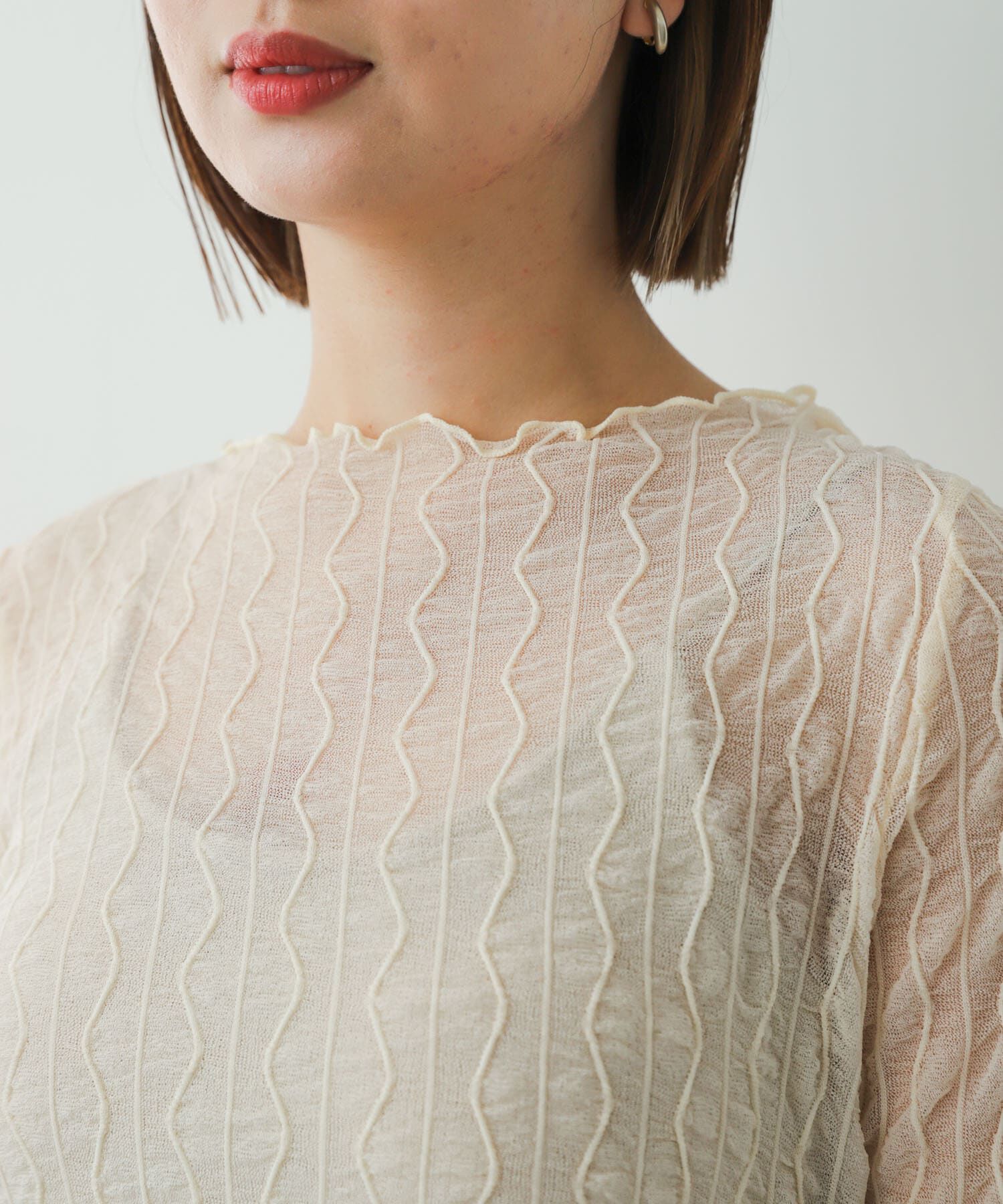 SENSE OF PLACE by URBAN RESEARCH「ウェーブパターンシアートップ(5分袖)」|Tシャツ・カットソー|