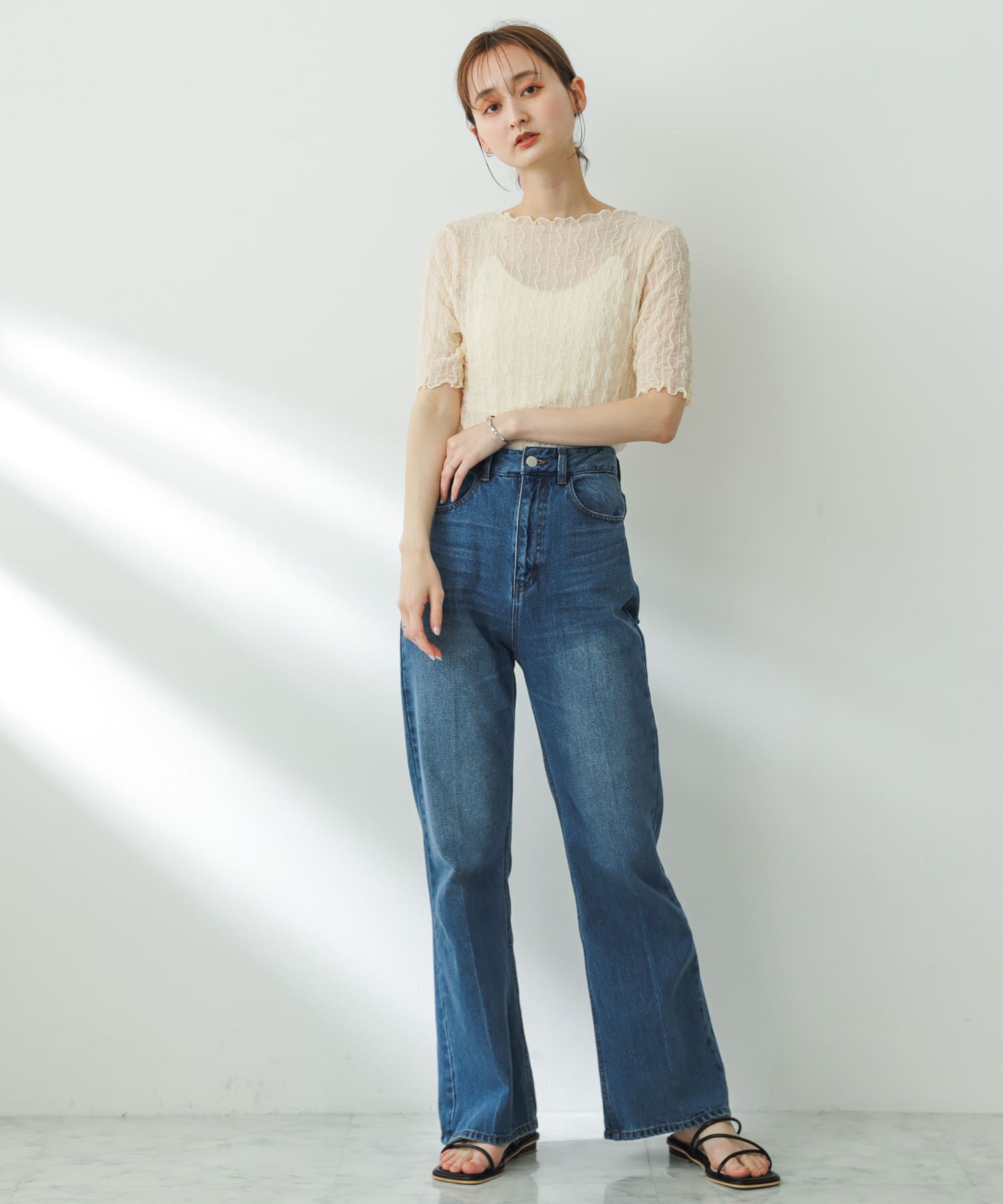 SENSE OF PLACE by URBAN RESEARCH「ウェーブパターンシアートップ(5分袖)」|Tシャツ・カットソー|