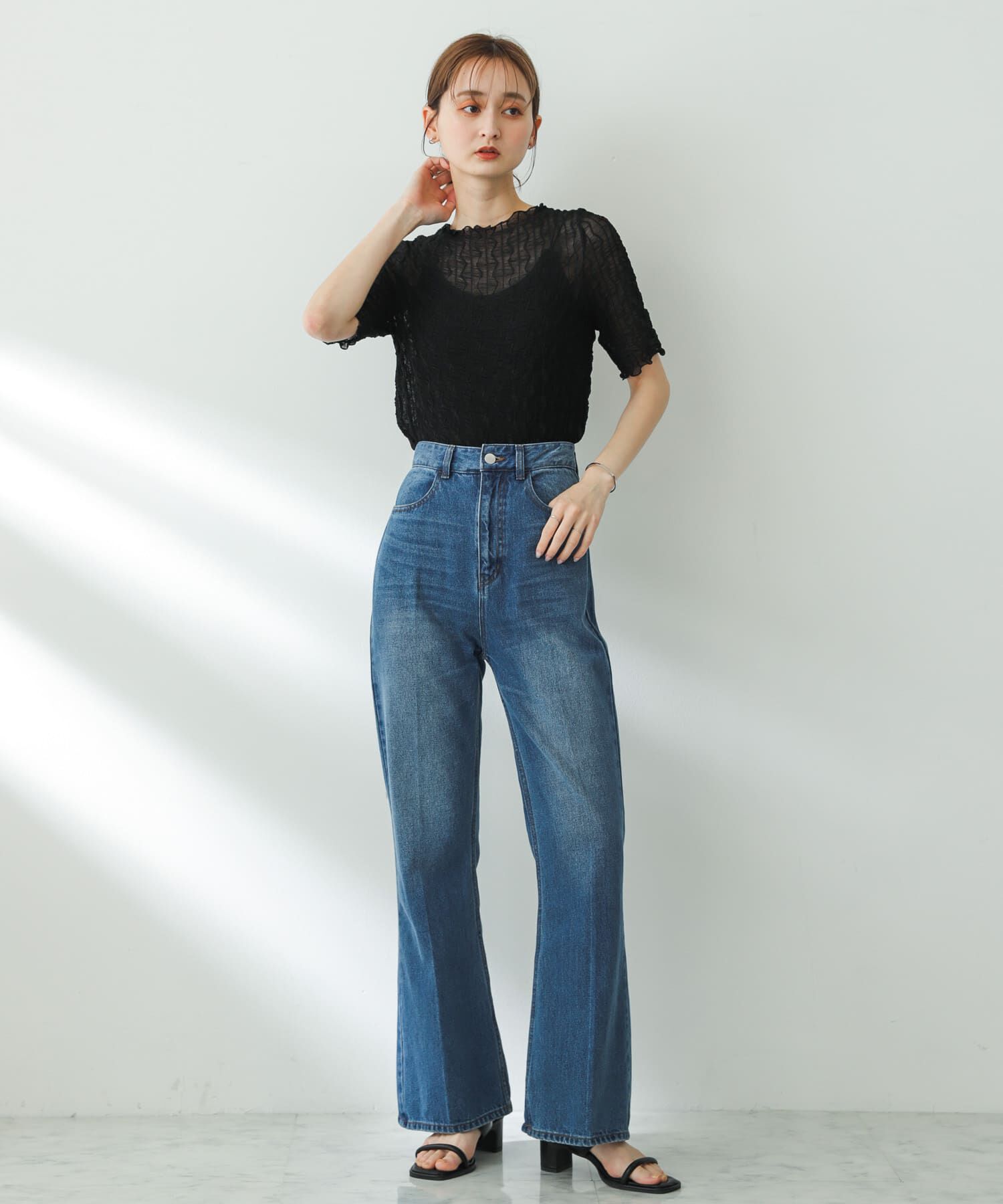 SENSE OF PLACE by URBAN RESEARCH「ウェーブパターンシアートップ(5分袖)」|Tシャツ・カットソー|