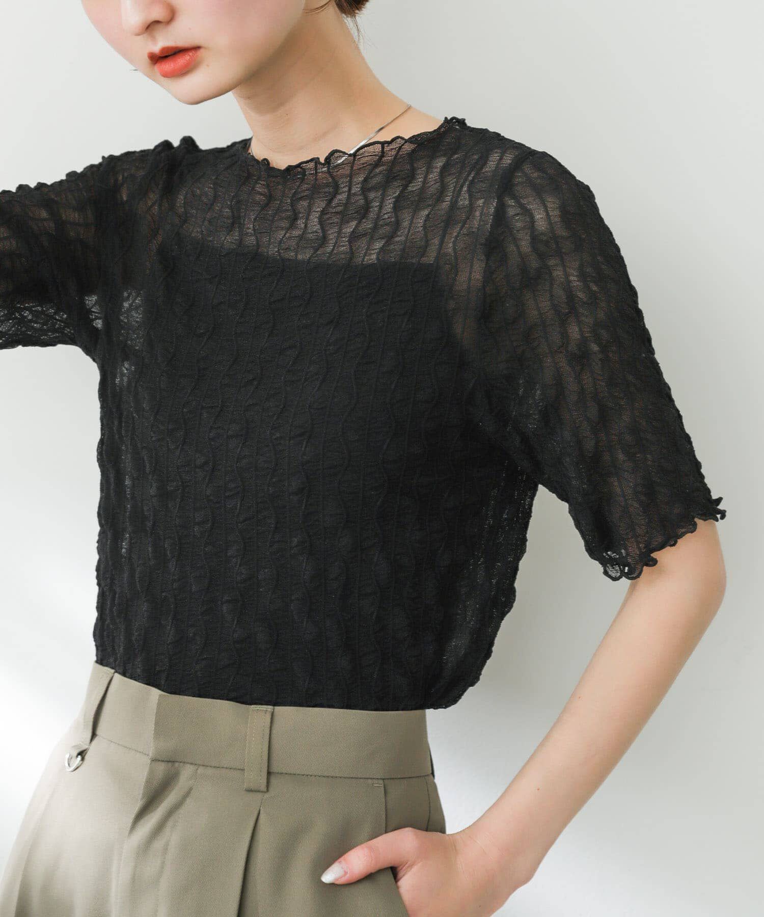 SENSE OF PLACE by URBAN RESEARCH「ウェーブパターンシアートップ(5分袖)」|Tシャツ・カットソー|