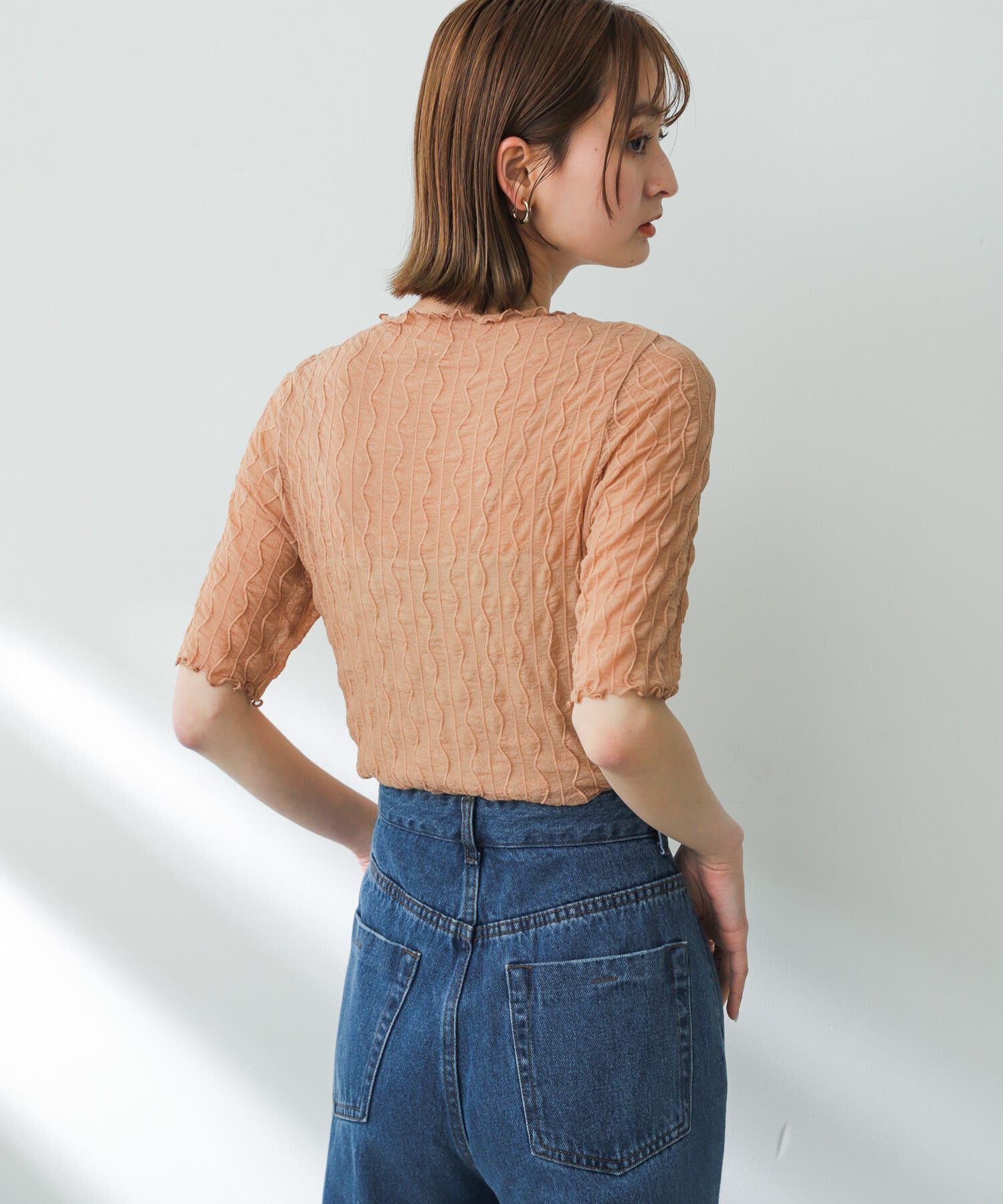 SENSE OF PLACE by URBAN RESEARCH「ウェーブパターンシアートップ(5分袖)」|Tシャツ・カットソー|