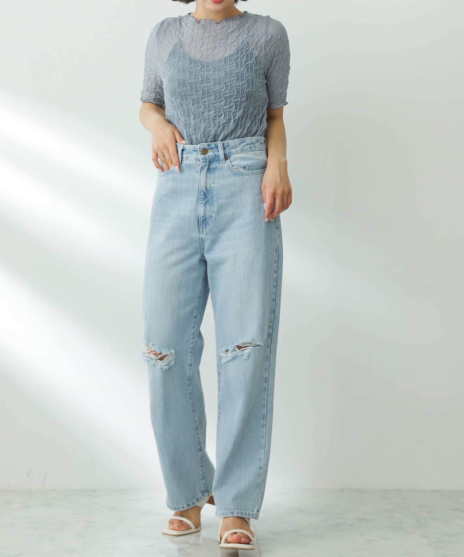 SENSE OF PLACE by URBAN RESEARCH「ウェーブパターンシアートップ(5分袖)」|Tシャツ・カットソー|