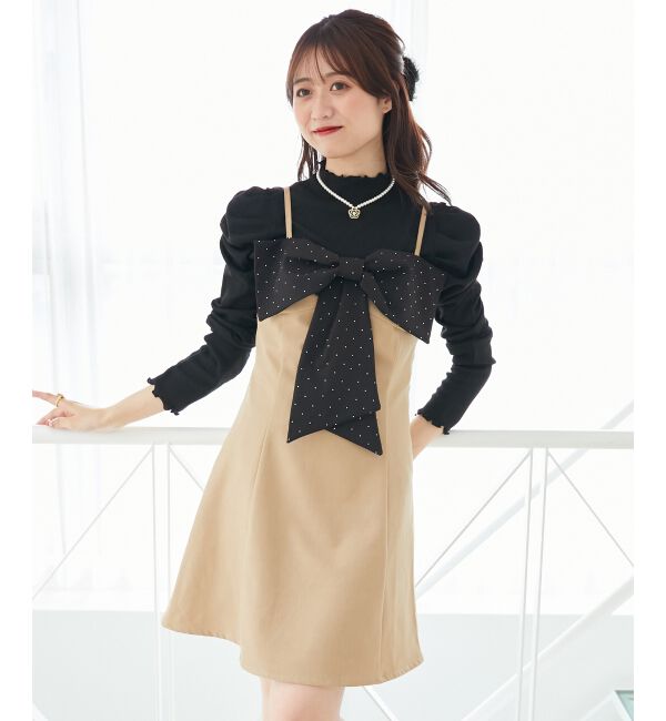  「キラキラビッグリボンミニワンピ」|ワンピース|