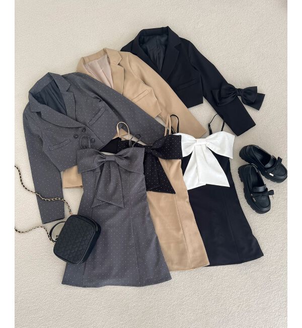  「キラキラビッグリボンミニワンピ」|ワンピース|グレー