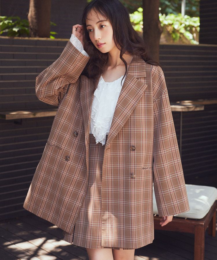 earth music&ecology「BIGジャケット」|テーラードジャケット|チェックブラウン