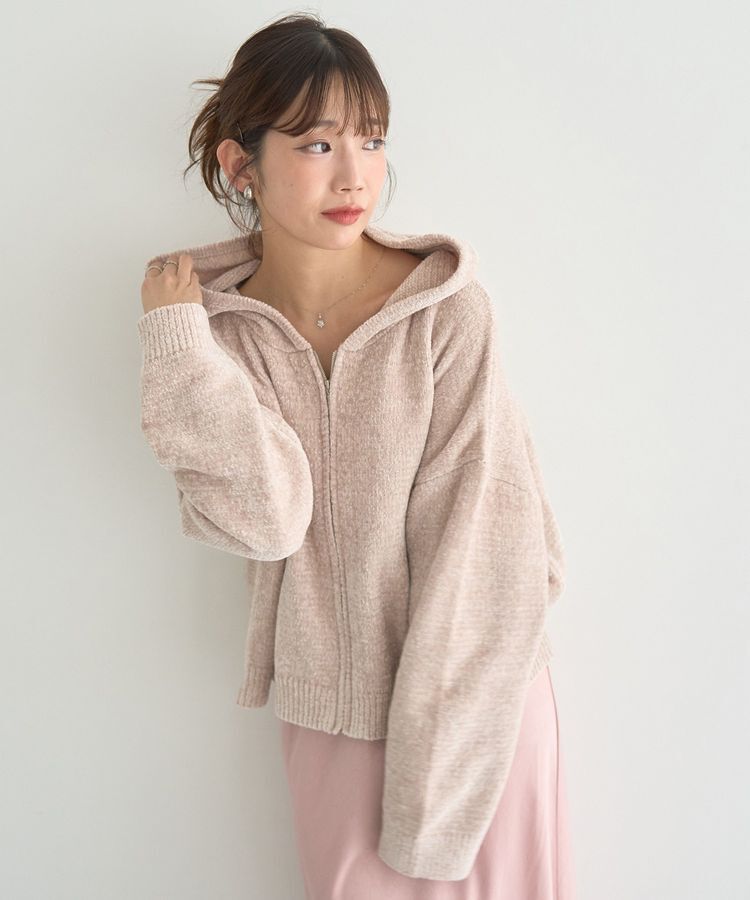 earth music&ecology「ベロアフーディージップニットカーディガン」|カーディガン|